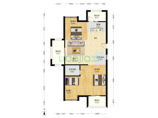三盛国际湾区 3室1厅2卫 104平方