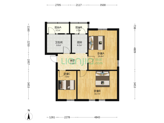 四平西道 3室1厅1卫 56平方