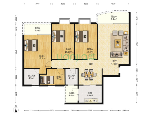 佳怡花园 4室1厅2卫 151平方