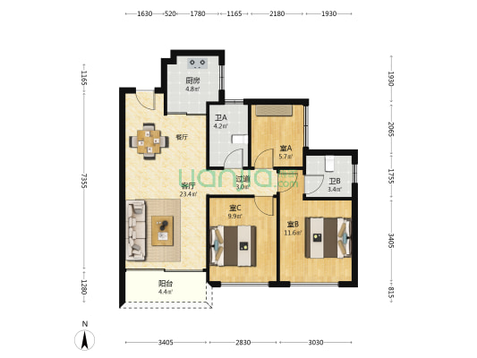 碧桂园华发海湾壹号（一期） 3室1厅2卫 88平方