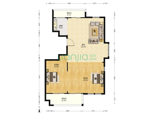 同盛丰润世家园 2室1厅0卫 163平方