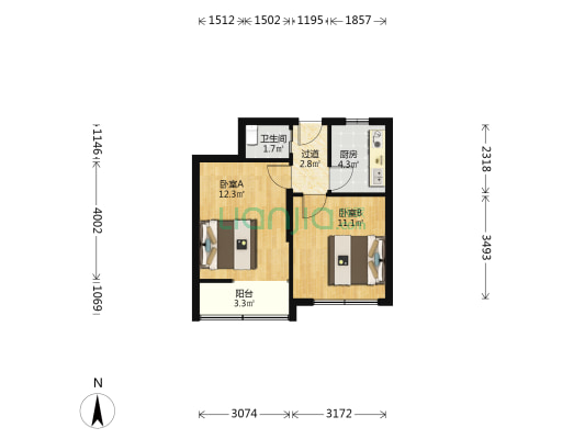 鞍山五路 2室0厅1卫 45平方