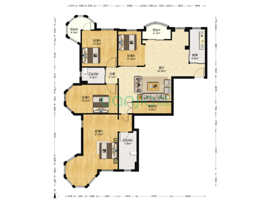 中瑞星河湾家园 4室1厅2卫 182平方