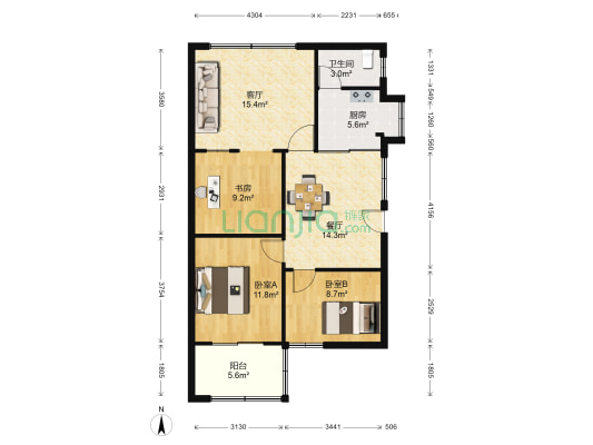 省遥感中心宿舍 3室2厅1卫 60平方