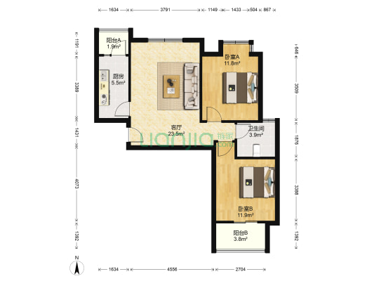 永翔佳苑（西区465弄） 2室1厅1卫 84平方