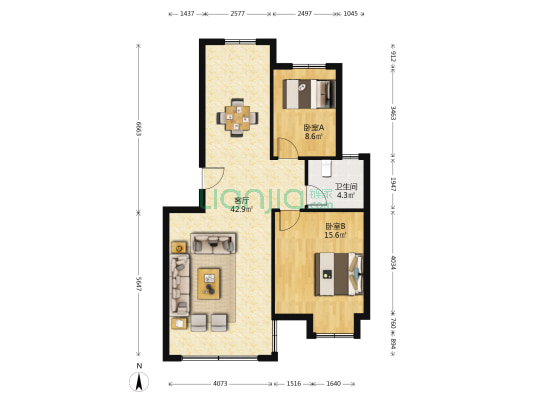 永盛花苑 2室1厅1卫 96平方