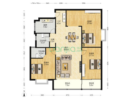 海南电力综合住宅楼 3室1厅2卫 183平方