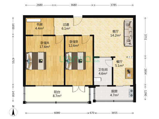 太原市量具标牌厂宿舍 3室2厅1卫 83平方