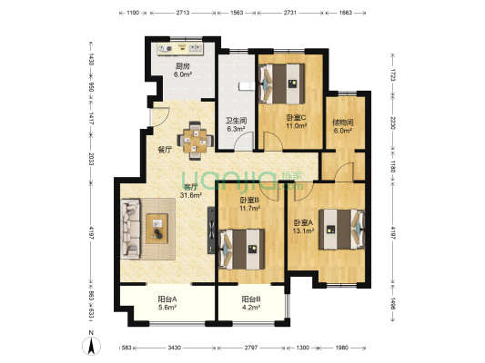 苏商御景湾四期 3室1厅1卫 123平方