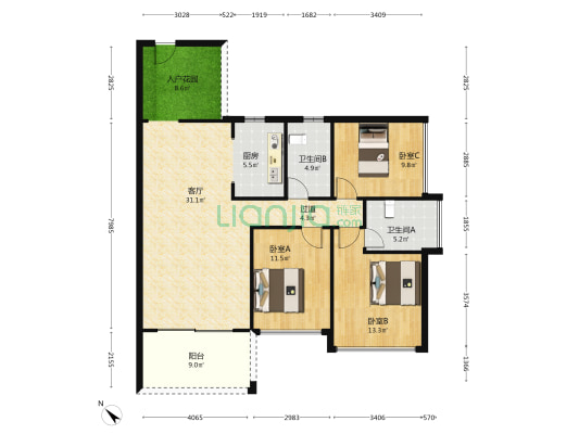 锦江豪庭 3室1厅2卫 117平方