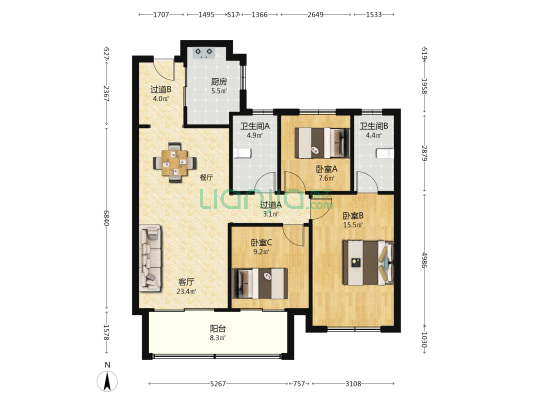 绿地春晓 3室1厅2卫 116平方