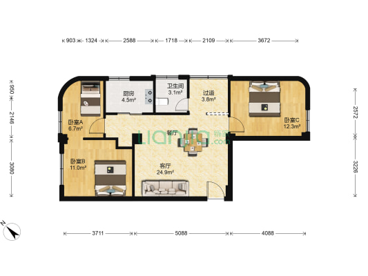 金丰大厦 3室1厅1卫 94平方