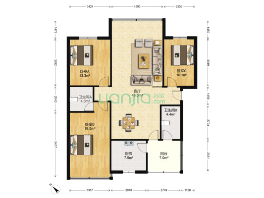 育才路6号 3室1厅2卫 128平方