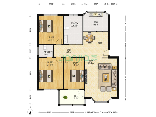 建安区人民武装部家属院 3室1厅2卫 135平方