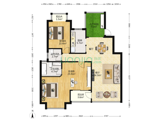 御枫美筑 2室1厅2卫 109平方