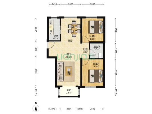 叠翠庭苑二区 2室1厅1卫 89平方
