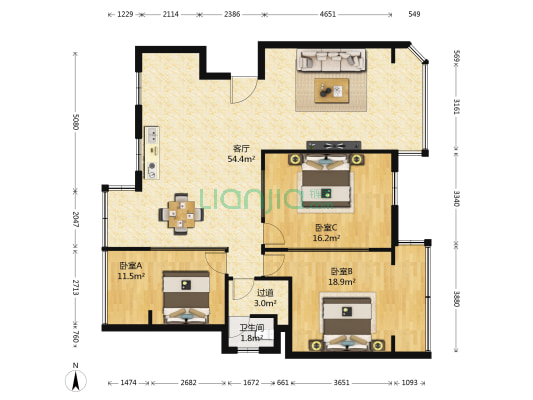 金实小区·宏实园 3室1厅1卫 142平方
