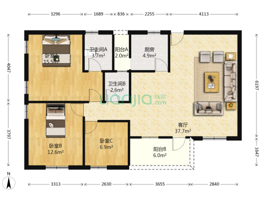 新城楼 3室1厅2卫 109平方