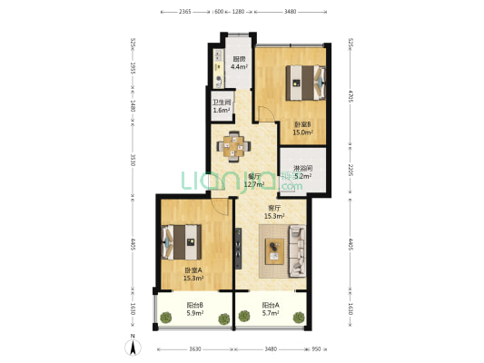 朝阳路32号 2室2厅2卫 91平方