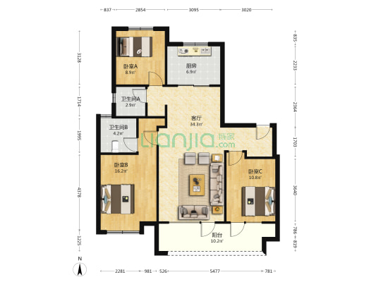新华万科翡翠观海 3室1厅2卫 119平方