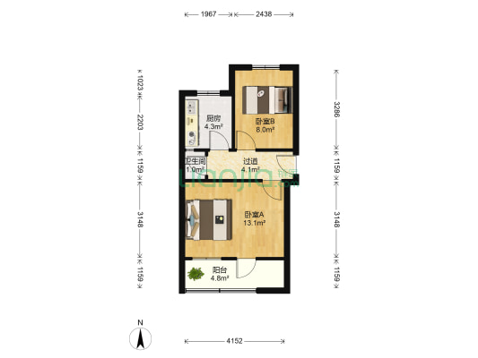 七里山南村六区 2室0厅1卫 44平方