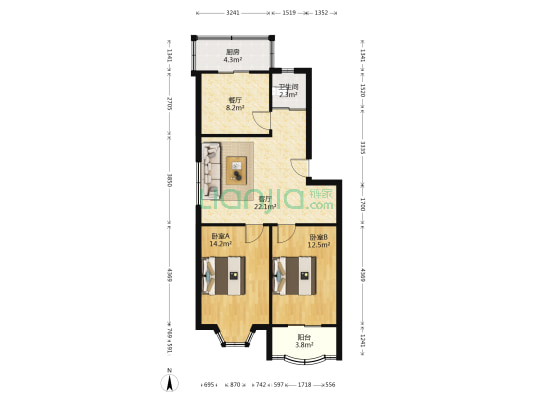 康城花园 2室2厅1卫 122平方
