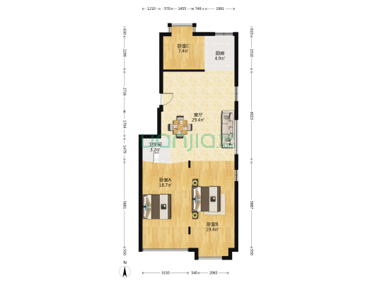 以琳路15号 3室1厅1卫 103平方