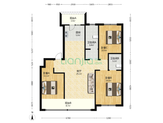 中房红艺墅 3室1厅2卫 127平方