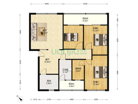 芙蓉苑 3室2厅1卫 125平方