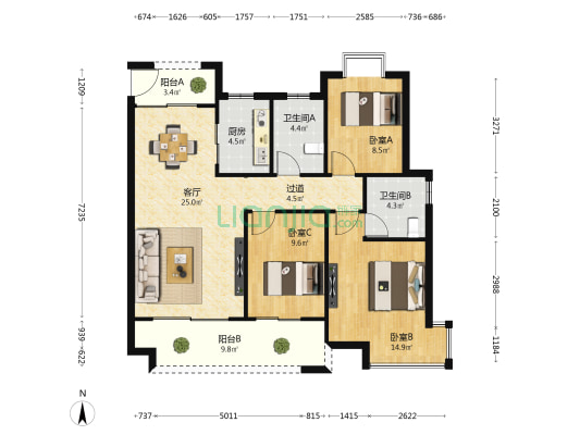 力高君誉城 3室1厅2卫 111平方