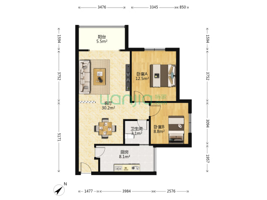 七号花园 2室1厅1卫 82平方