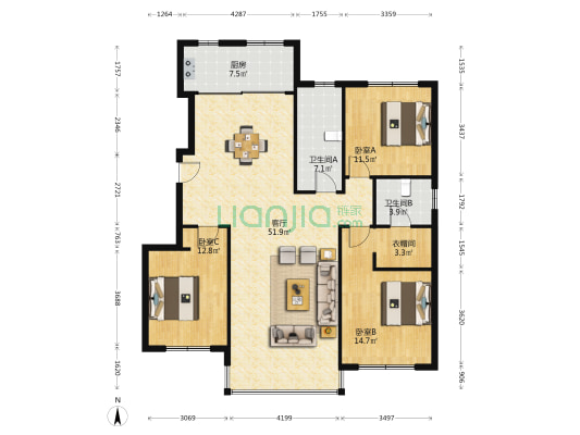 英伦河山三期 3室1厅2卫 125平方