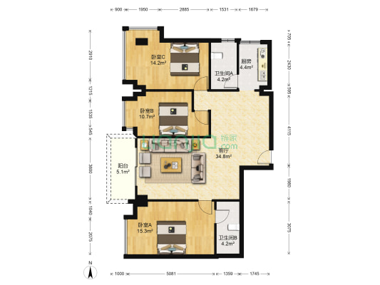 竹怡居 3室1厅2卫 120平方
