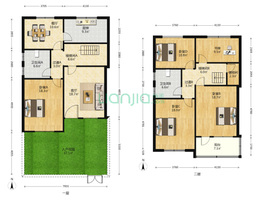 大宇花苑南区别墅 5室2厅2卫 176平方