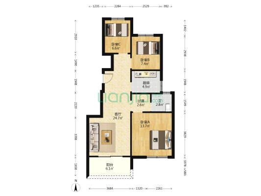 蠡湖国际小镇E区 3室1厅1卫 88平方