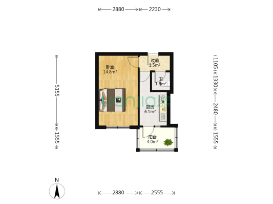 南极三道街 1室0厅1卫 36平方