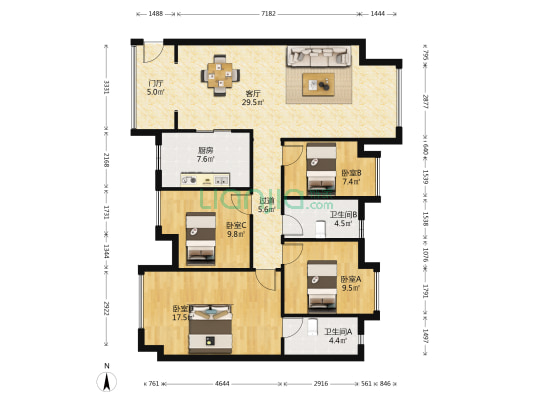时代遇见 4室1厅2卫 130平方