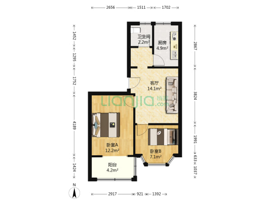 怡安小区 2室1厅1卫 55平方