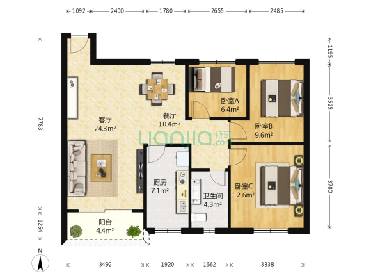 南油花园 3室2厅1卫 98平方