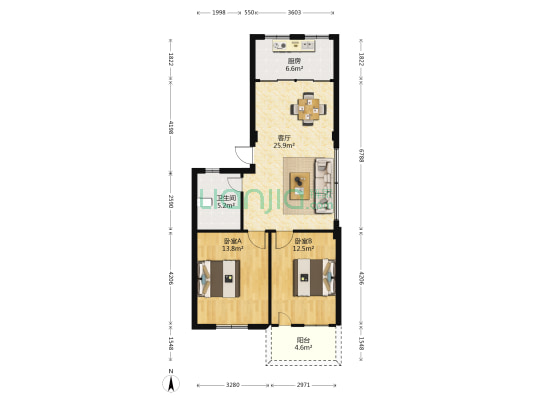 蒙古营巷17号 2室1厅1卫 82平方