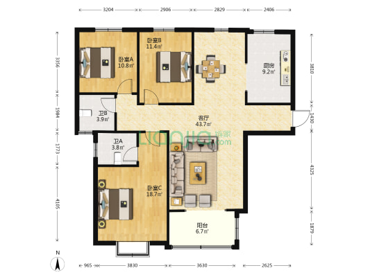 正和园 3室1厅2卫 145平方
