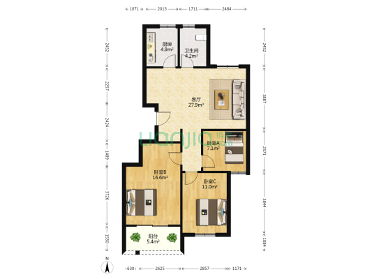 新海家园B区 3室1厅1卫 97平方