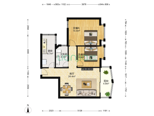 新鸿苑 2室1厅1卫 77平方