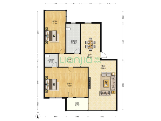 河中巷15号 2室2厅2卫 166平方