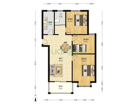 康和家园 3室1厅1卫 106平方