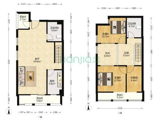 前程智慧城 2室1厅2卫 80平方