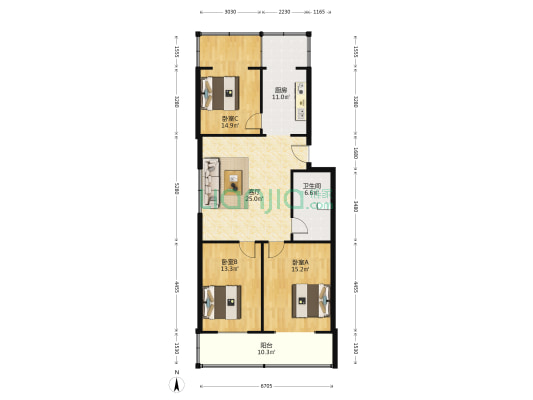 亲税苑小区 3室1厅1卫 104平方
