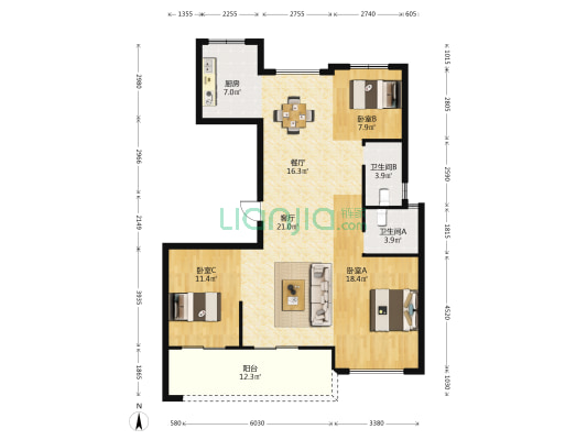 万商汇 3室2厅2卫 125平方