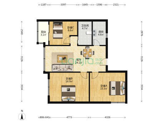 西陆小区 3室1厅1卫 105平方