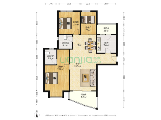 珠江花城一期 3室1厅2卫 113平方